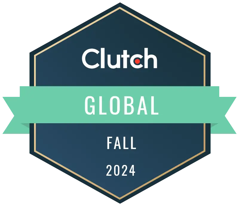 Clutch Global Award badge for Fall 2024 featuring a hexagonal design with text.