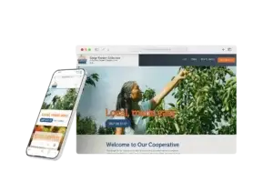 Website mockup of the Gorge Farmer Collective displayed on a computer and mobile device.