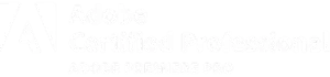 Adobe Certified Professional logo for Adobe Premiere Pro, perfect for any Creative Agency, featuring a stylized "A" icon and accompanying text in white on a transparent background.