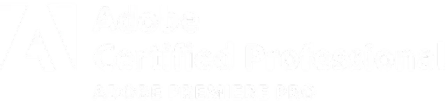 Adobe Certified Professional logo for Adobe Premiere Pro, perfect for any Creative Agency, featuring a stylized "A" icon and accompanying text in white on a transparent background.