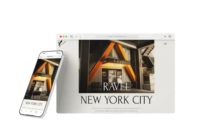 Website mockup for Ravel New York City displayed on a computer and smartphone.