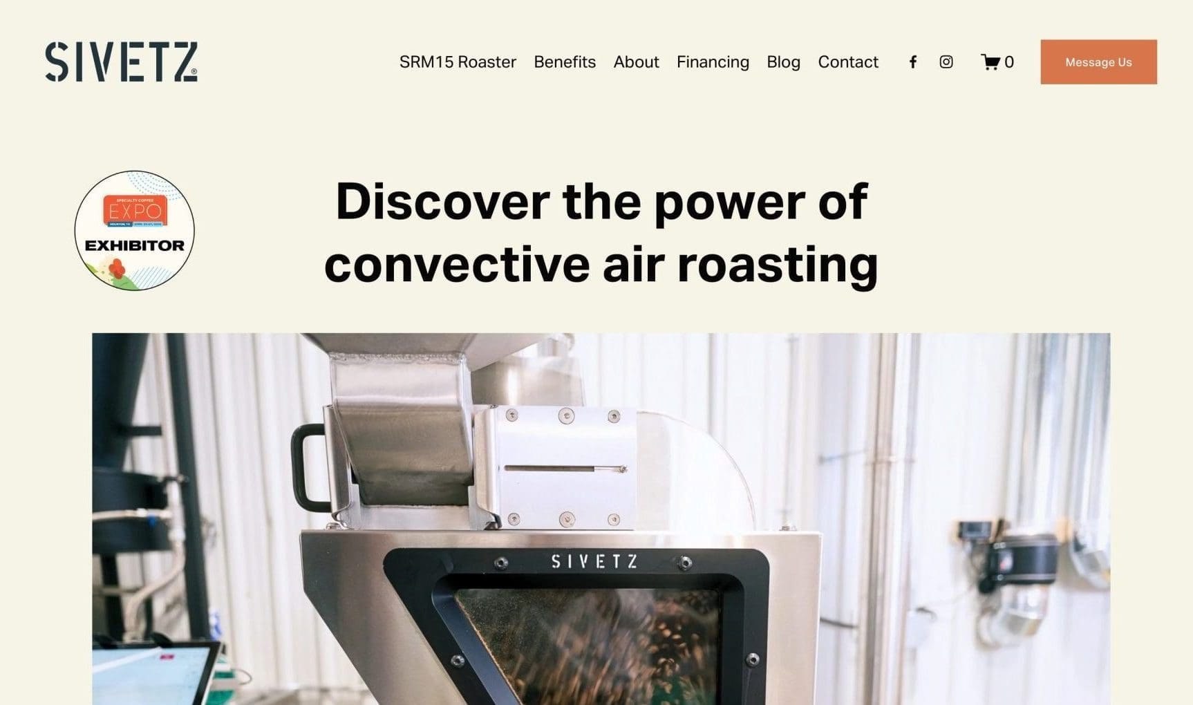 Sivetz SRM15 coffee roaster with a metallic body and control panel.