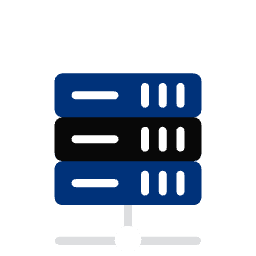 Graphic representation of data storage with a cloud and stacked server units.