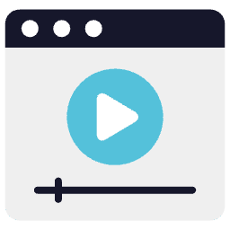 Icon of a video player interface featuring a play button and volume slider.