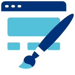Icon representing website design featuring a paintbrush and a webpage layout.