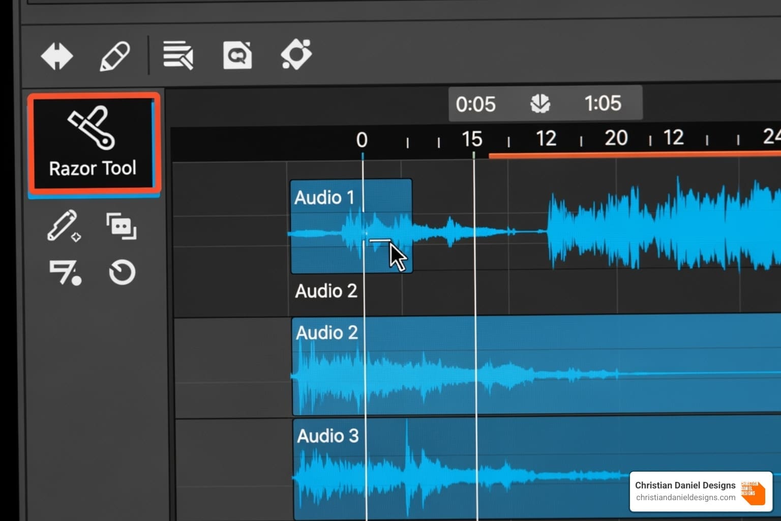 Razor Tool cutting an audio clip on the timeline - Audio editing Premiere Pro