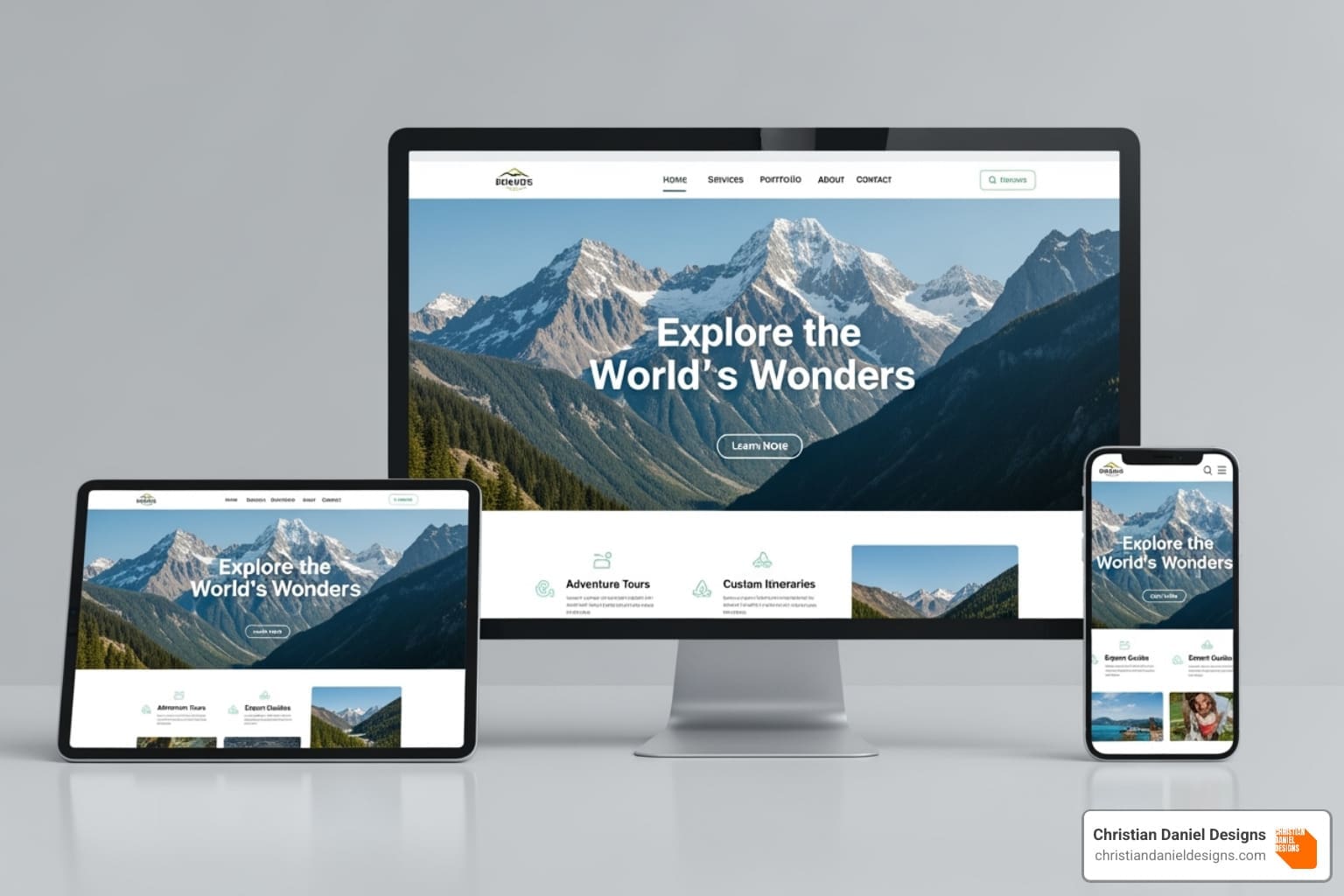 responsive website shown on a desktop, tablet, and phone - web design for business owners
