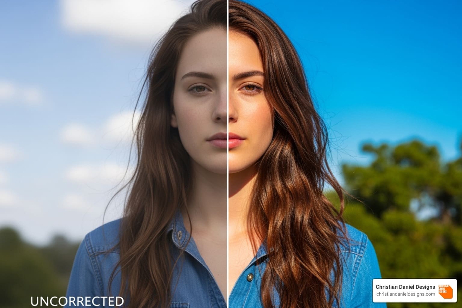 split screen showing before and after color correction - video editing services nyc