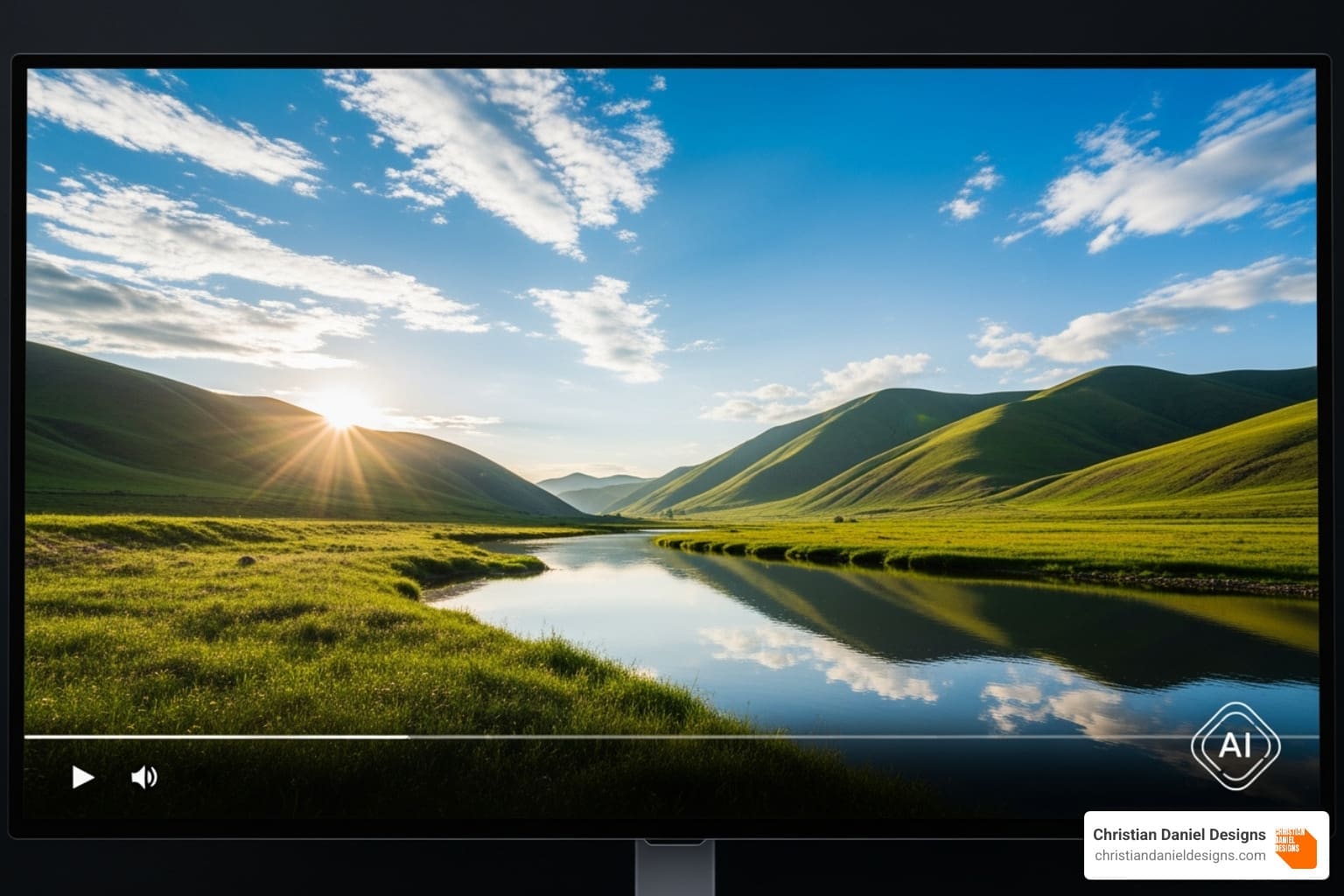 A video frame with a visible digital watermark like SynthID, illustrating AI content identification - how to make ai videos