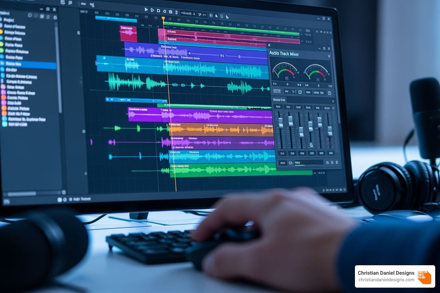 Organized Premiere Pro timeline with color-coded and labeled audio tracks - Audio editing Premiere Pro