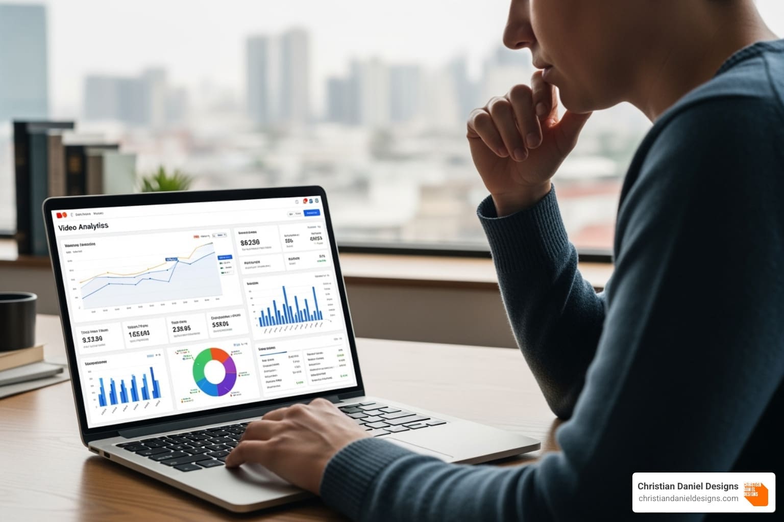 Person looking at video analytics on a laptop screen - Real estate video marketing