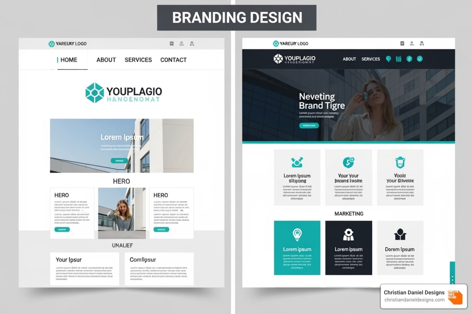 before-and-after of a customized template - square space website design