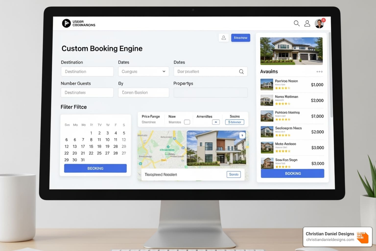 booking engine displayed perfectly on a mobile phone screen, showcasing a simple and clean interface - Custom booking engine