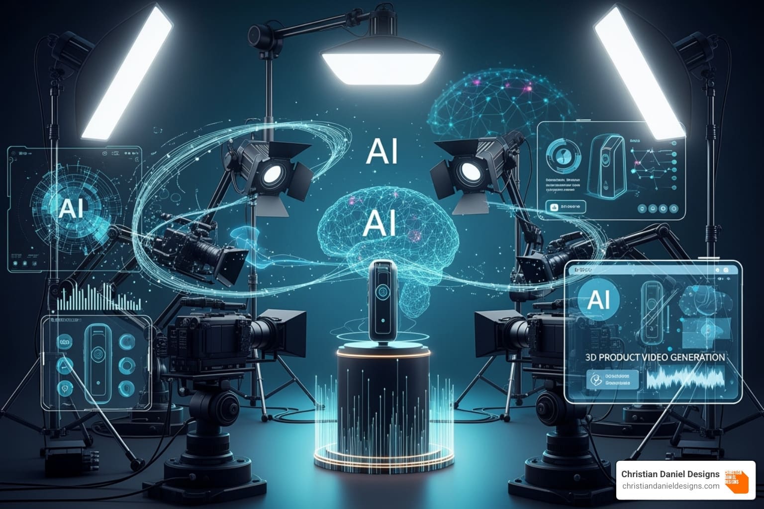 Collage of different AI tool interfaces - 3d product video ai