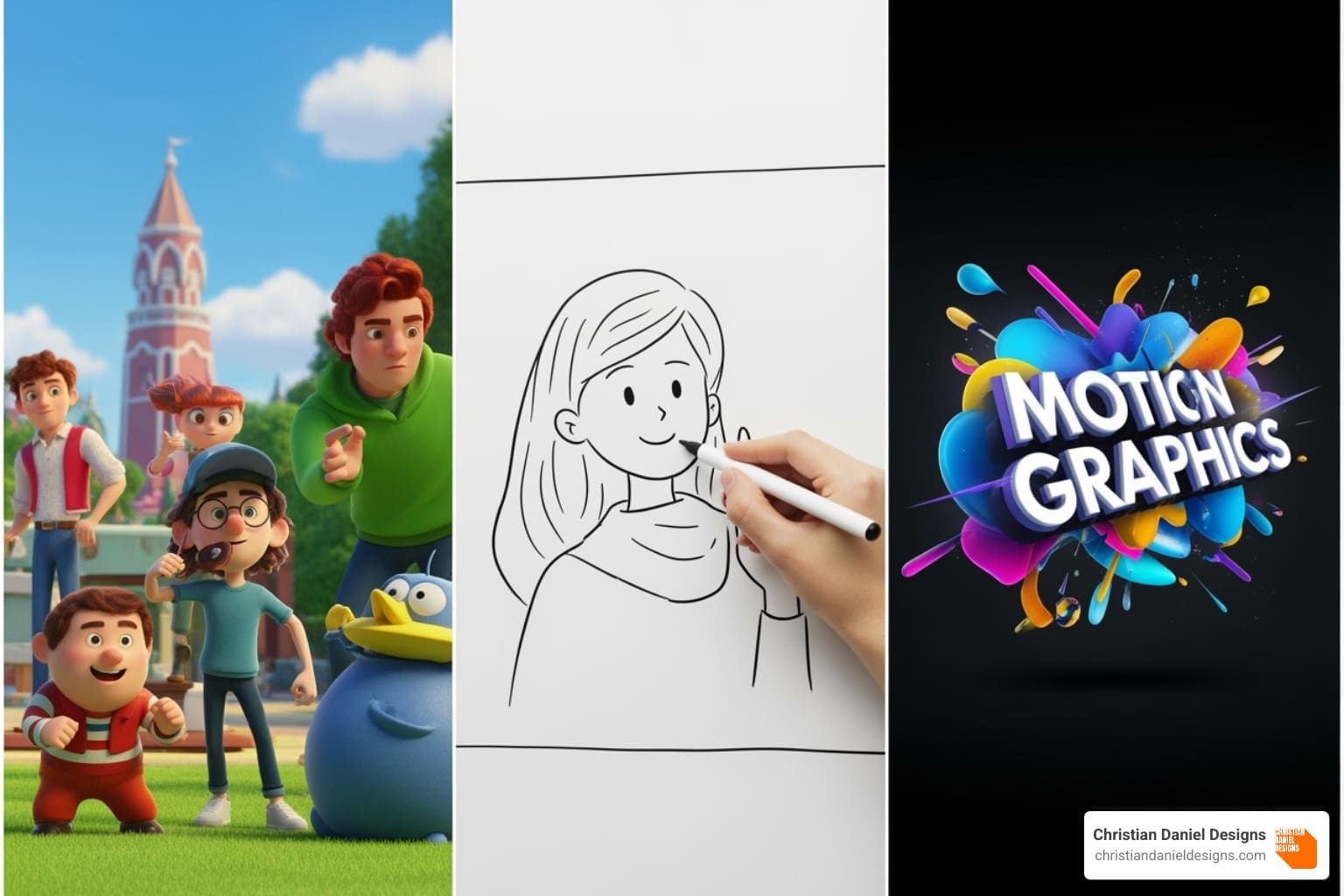 collage of different animation styles (2D, whiteboard, motion graphics) - animated promotional videos