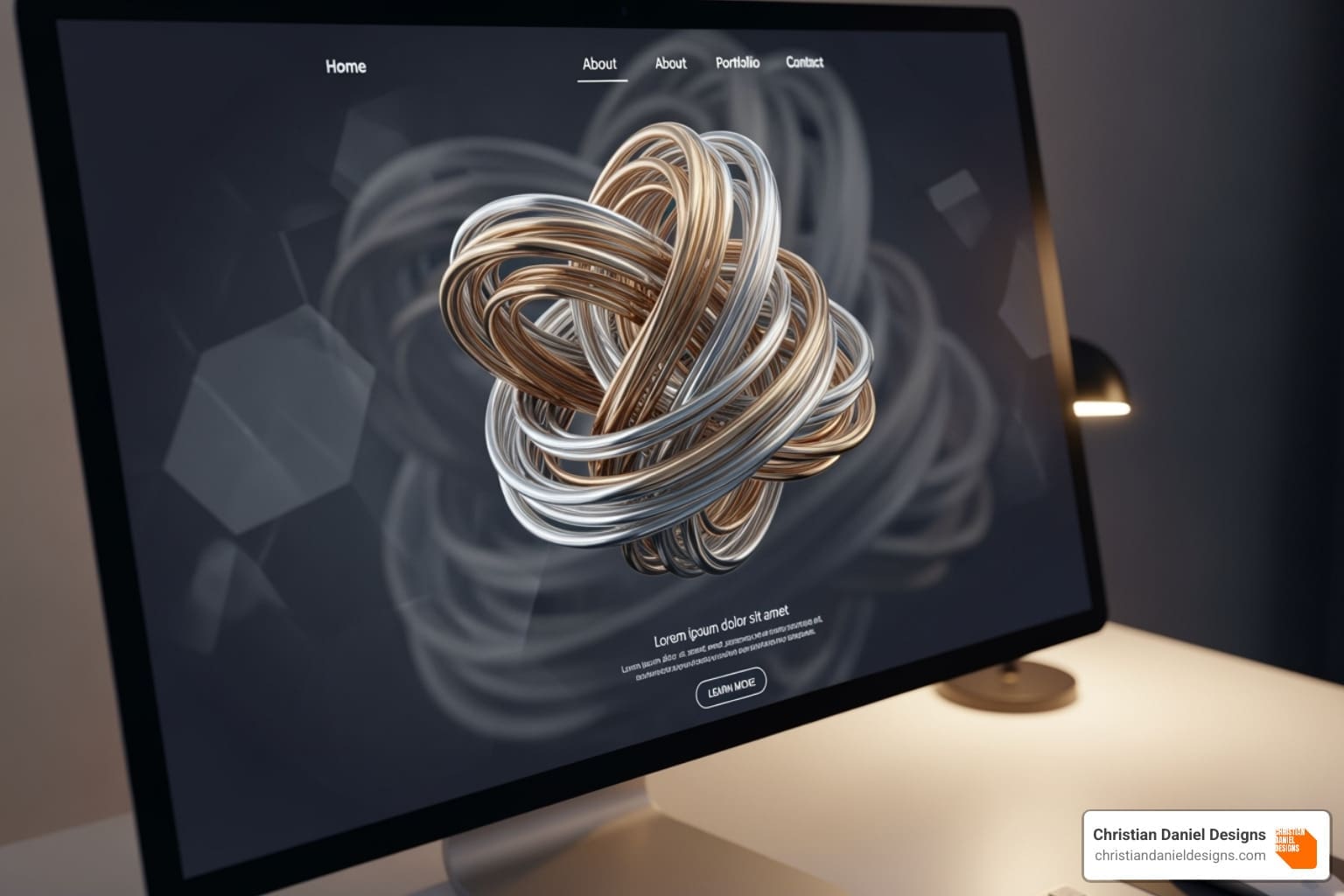 A website displaying a rotating 3D object, possibly a product or abstract design element - Immersive website experiences