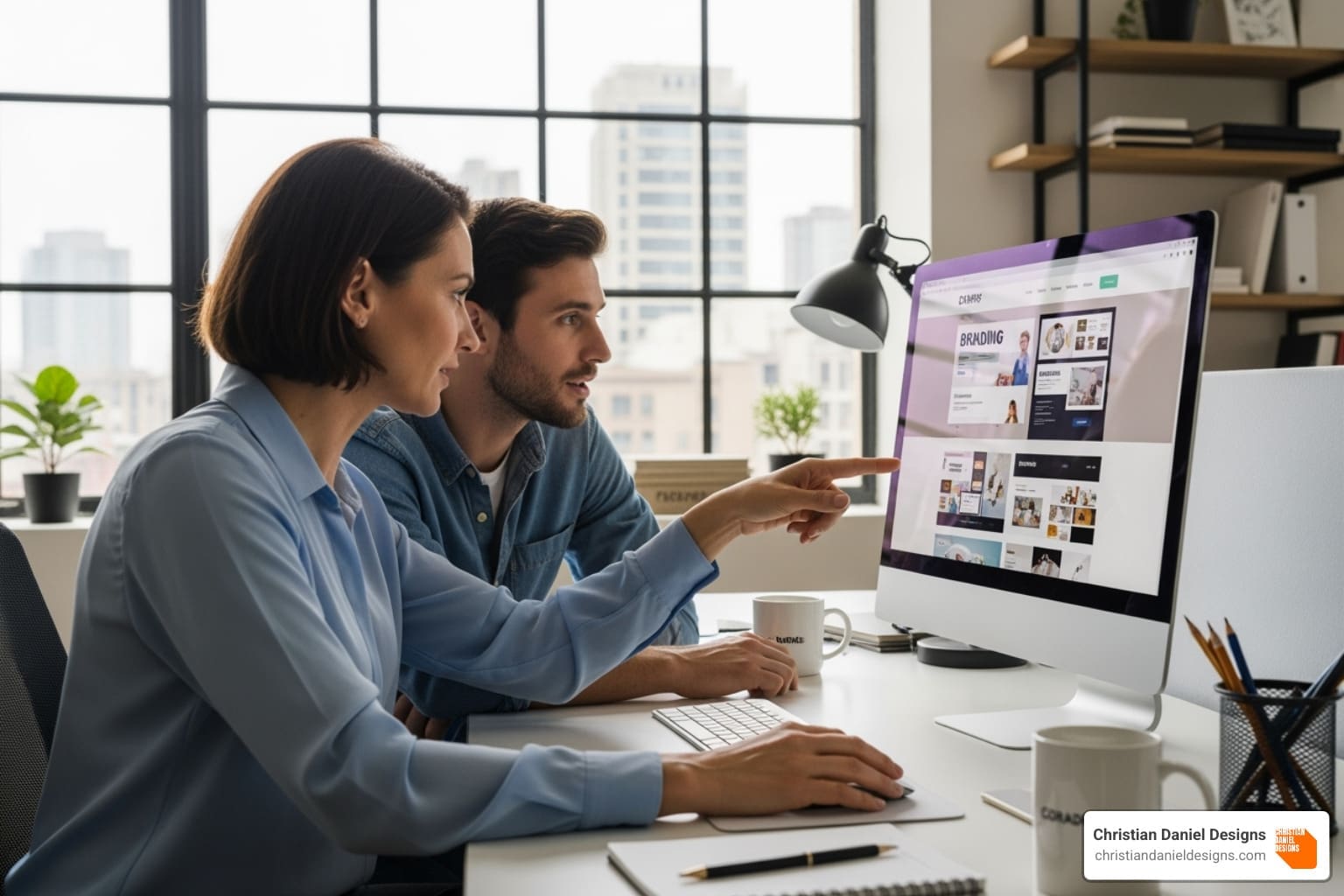 business owner collaborating with a web designer - web designer