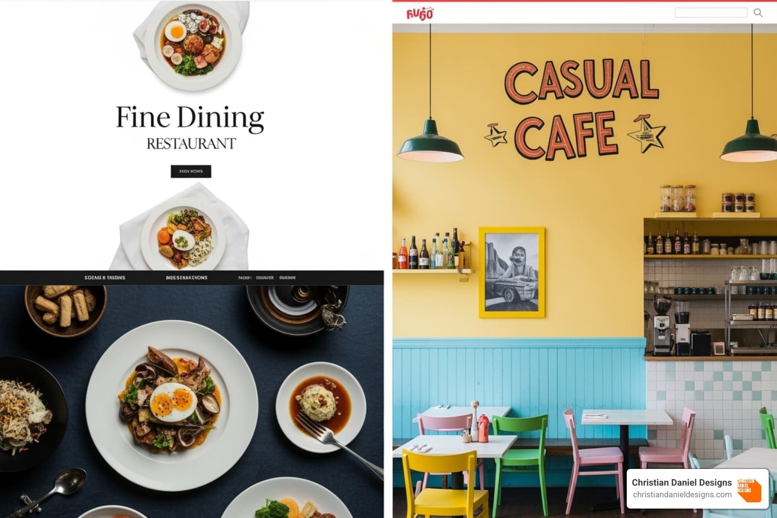 fine dining vs casual cafe website design - restaurant homepage design