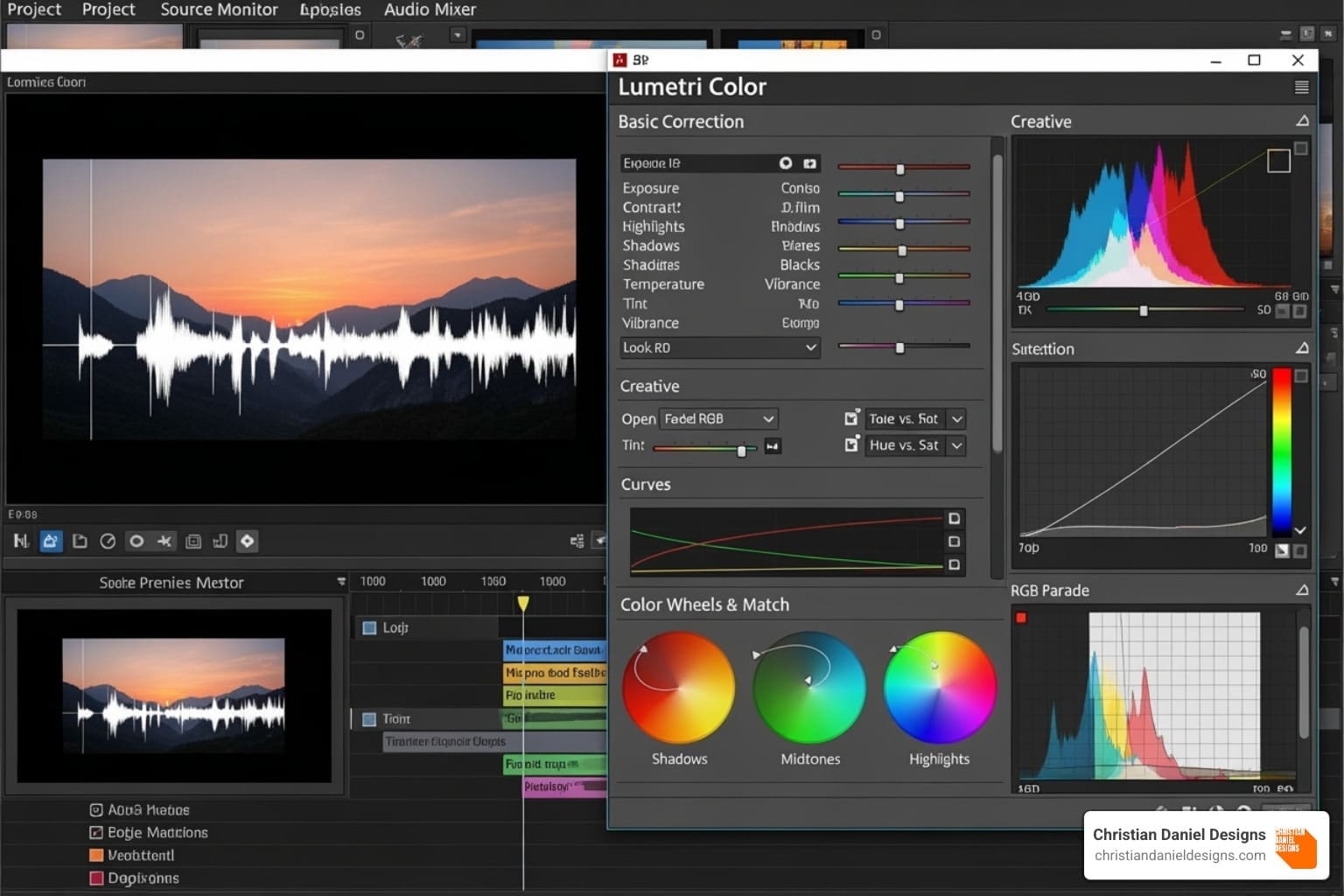 Lumetri Color panel with scopes visible - Film editing Premiere Pro