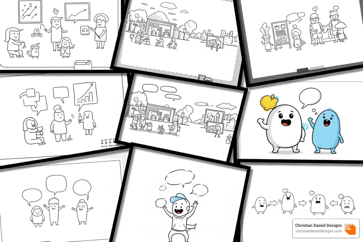 collage of different whiteboard animation styles - whiteboard animation nyc